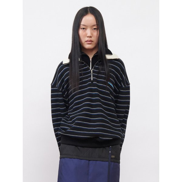 Logo Half Zip-Up Pullover UNISEX Black Stripe