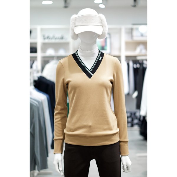 [여주점] 골프웨어 여성 골프 레이어드 V넥 터틀 기모 티셔츠 SOA03