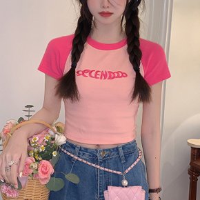 팝 레터링 2컬러 컬러믹스 크롭 티셔츠 LK-T023