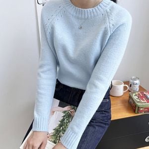 오너클랜 여성 하늘색 데일리 니트 1P 케쥬얼 풀오버 스웨터