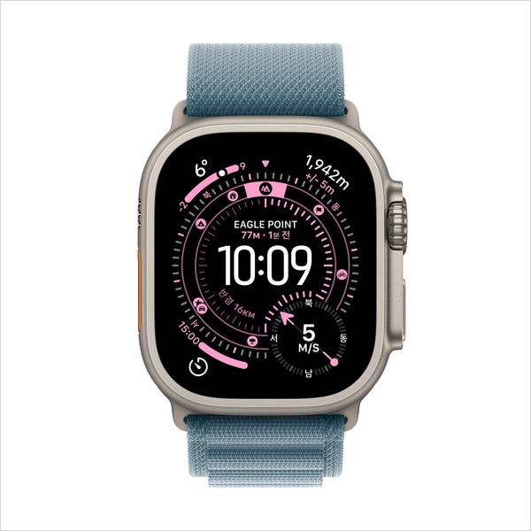 워치 울트라 3 셀룰러 49mm 내추럴 티타늄, 라이트 블루 알파인 루프(S) MEWK4KH/A