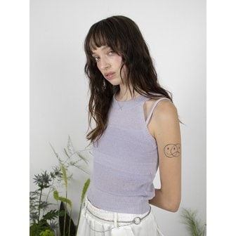 민더리 LINEN HALTER KNIT TOP - PURPLE