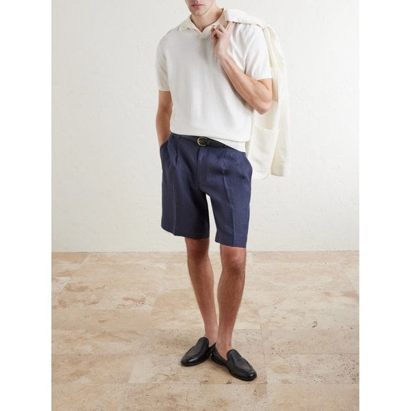 루비나찌 스트레이트 레그 플리츠 리넨 쇼츠 46376663163091830