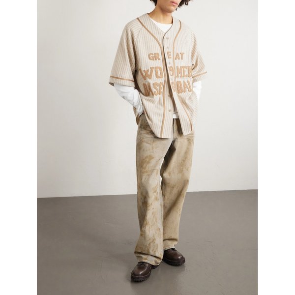 오버사이즈 스트라이프 아플리케 울 블렌드 셔츠 46376663162925241