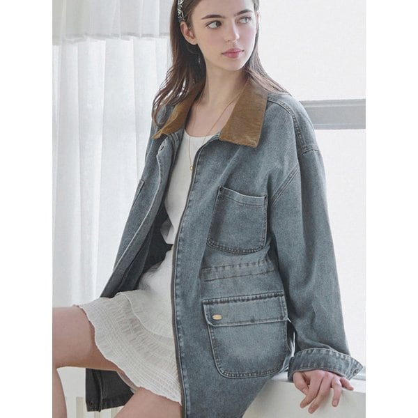 [5차] Denim washed work jacket - Light blue