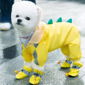 강아지 공룡 우비 레인코트 올인원 비옷 S