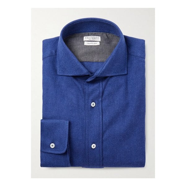 브루넬로쿠치넬리 헤링본 코튼 리오셀 혼방 셔츠 블루 46376663162890353