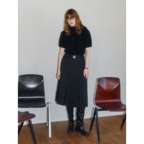 Belted wool pleated skirt (Black)