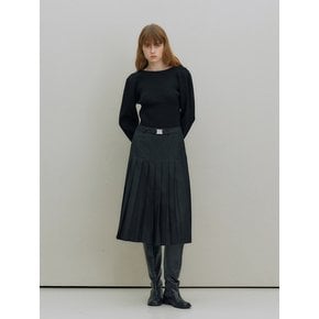 Belted wool pleated skirt (Black)