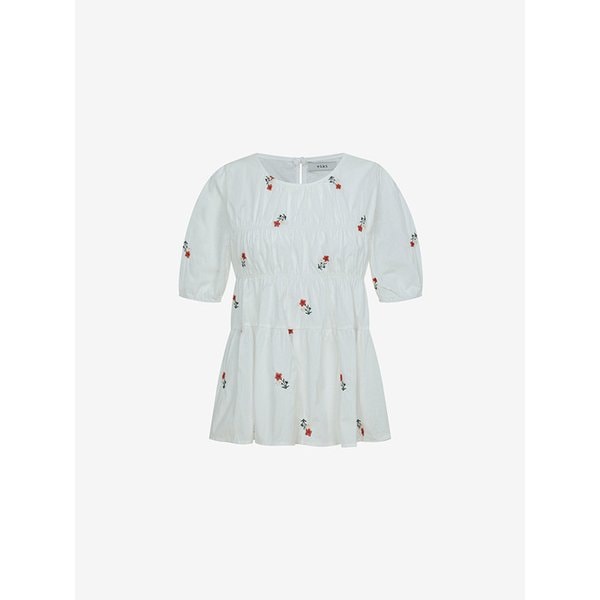 플라워 자수 셔링 블라우스 (TKBAF2464)