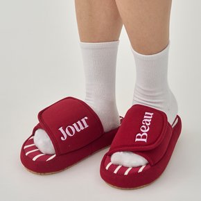 저지 스트라이프 슬리퍼 버건디 M