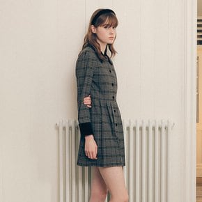 CHECK COLLAR PLEATS ONE-PIECE GRAY