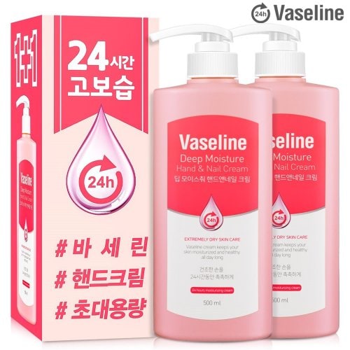 [바세린24h] 딥 모이스춰 핸드 앤 네일 크림 500ml 2개 세트(주름개선 기능성)