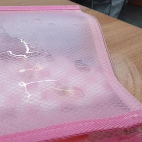 격자무늬 PVC 투명 파우치 핑크 (S11062415)