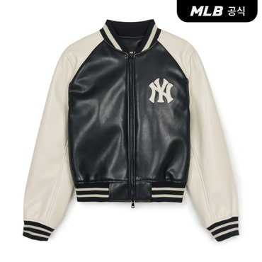 MLB [코리아공식] 여성 레더 크롭 바시티자켓 NY (Black)