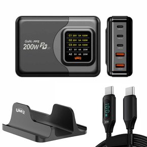 200W 디스플레이 초고속 충전기 2.0 PD QC 노트북 맥북 GAN2-LCD220W + 100W 충전케이블 + 거치대 증정
