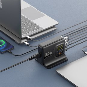 200W 디스플레이 초고속 충전기 2.0 PD QC 노트북 맥북 GAN2-LCD220W + 100W 충전케이블 + 거치대 증정
