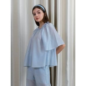 Summer tencel shirring blouse (Light blue)