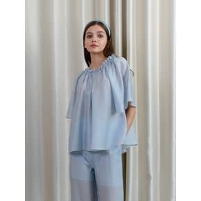 Summer tencel shirring blouse (Light blue)