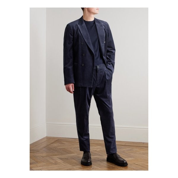 미스터 피 슬림핏 스트레이트 코튼 캐시미어 혼방 코듀로이 턱시도 팬츠 블루 46376663162889360