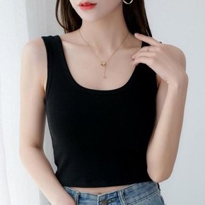 여성 크롭 민소내 스타일 슬림 크롭탑 나시티 (8774003A)