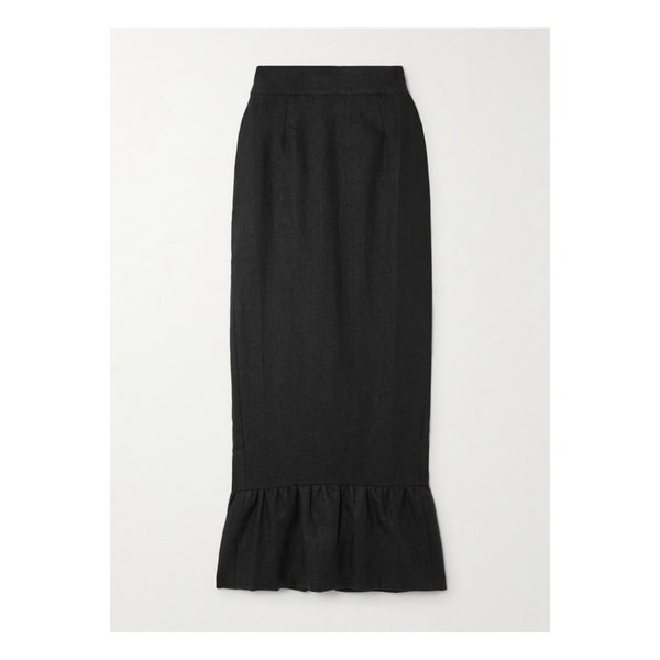 포세 마틸다 러플 리넨 미디 스커트 블랙 1647597359664161