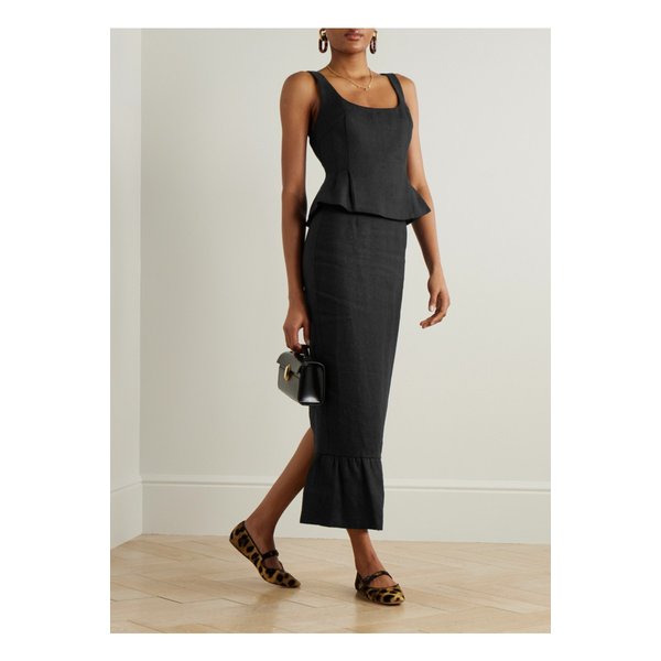 포세 마틸다 러플 리넨 미디 스커트 블랙 1647597359664161