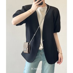 보니제이 여성 노카라 반팔 자켓 브이넥 원버튼 반소매 여름 아우터 하객룩
