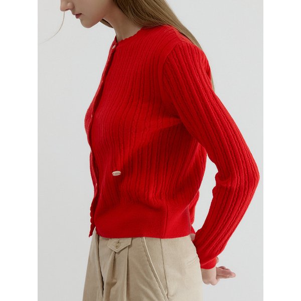Scallop Cable Knit Cardigan Red AT5SWF022RD