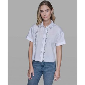 칼라거펠트 우먼 Collared Short-Sleeve Blouse - 화이트 25909888 1390801