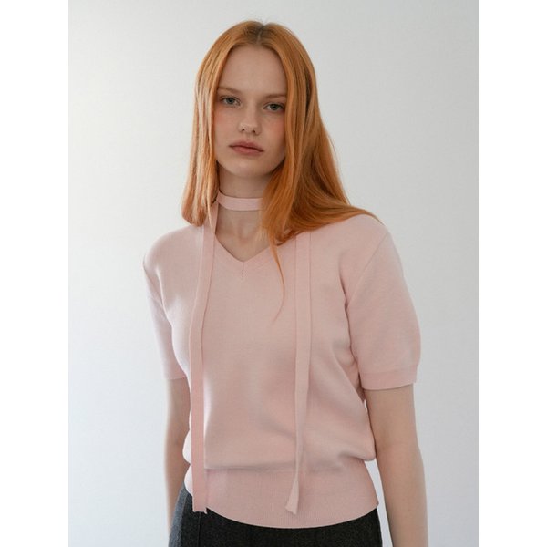 Tie Set V-neck Half Knit (Pink)