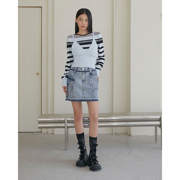 [시흥점] 여성 스트라이프 뷔스티에 레이어드 폴오버 (ER1KL262)