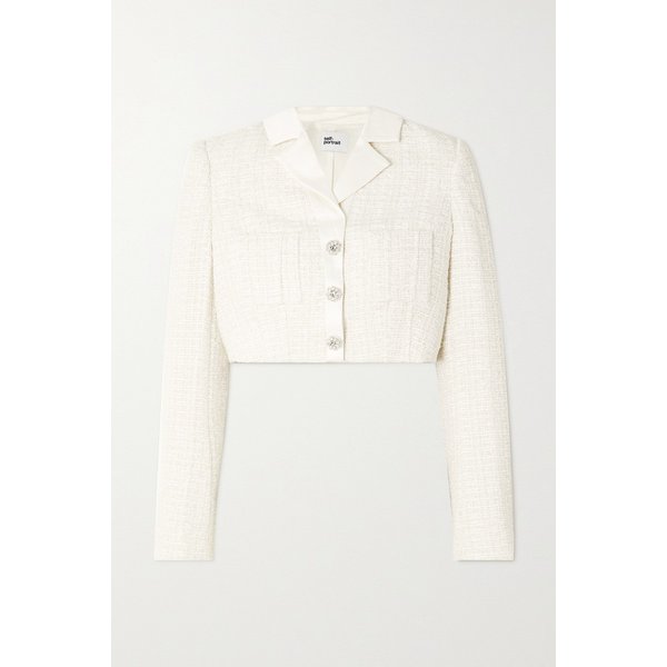 크롭 장식 새틴 트림 메탈릭 부클 트위드 블레이저 1647597310507840