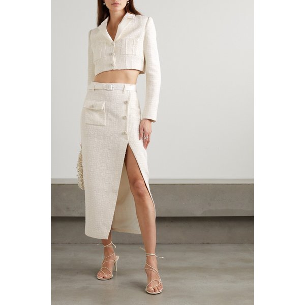 크롭 장식 새틴 트림 메탈릭 부클 트위드 블레이저 1647597310507840