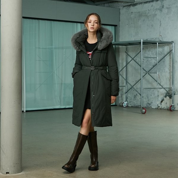 [시흥점] 여성 인퀼팅 벨티드 폭스퍼 구스 롱다운 (ER4TD506)