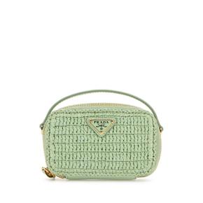 Pastel green leather and raffia pouch 1NR0252CYC F0934