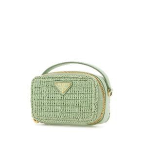 Pastel green leather and raffia pouch 1NR0252CYC F0934