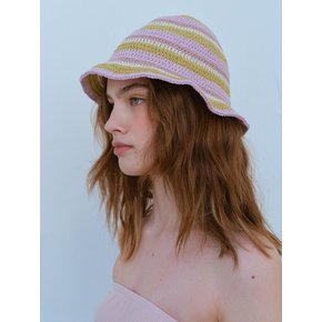 HANDMADE STRIPE BUCKET HAT, PINK