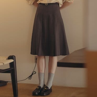 틸아이다이 [S-8/21 예약배송]Belt set pleats midi skirt_Charcoal