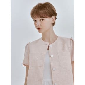 [리퍼브] Paper tweed half jacket (pink)