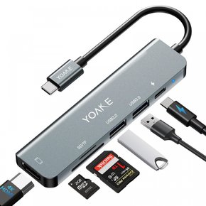 YOAKE USB C 6-in-1 4K HDMI 타입-C PD 100W USB3.0 SDTF 맥북 삼성 아이패드 프로 허브 어댑터