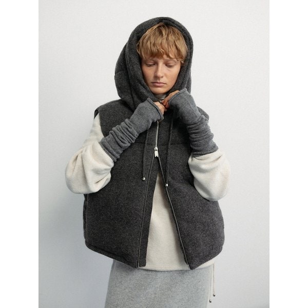 Shetland wool alpaca puffer vest_Etna grey