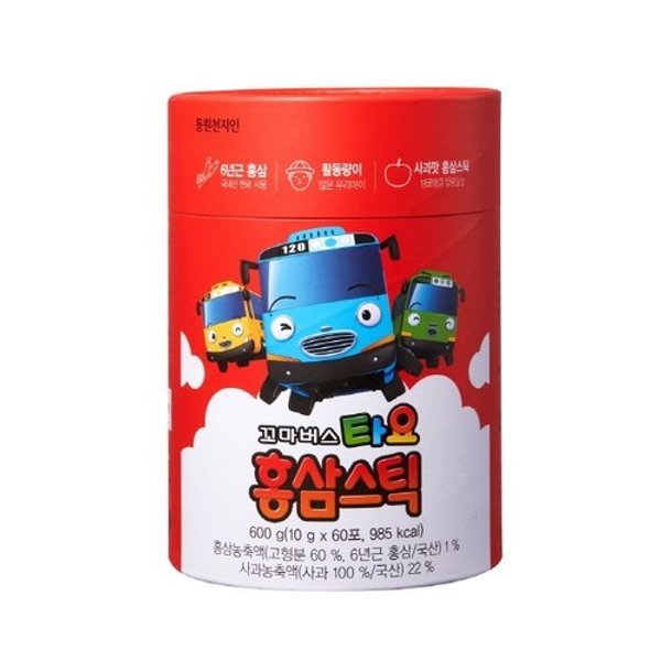 [동원천지인] 꼬마버스 타요 홍삼스틱 샤인머스캣 (10g 60포 60일분)