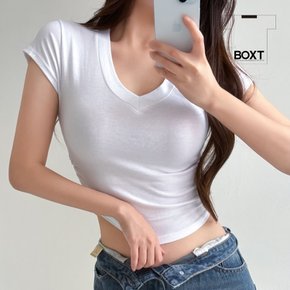 옆셔링 포인트 모달 크롭탑 브이넥 티셔츠 요가복 kd417