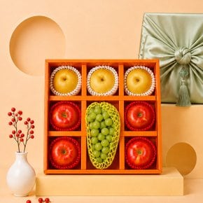 [명절후배송][보자기동봉] 정성가득 4kg(샤인1개+사과4개+배3개) 과일 선물세트