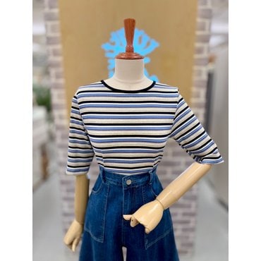 레코브 멀티 스트라이프 5부소매 티셔츠(LC41E9ST058A)