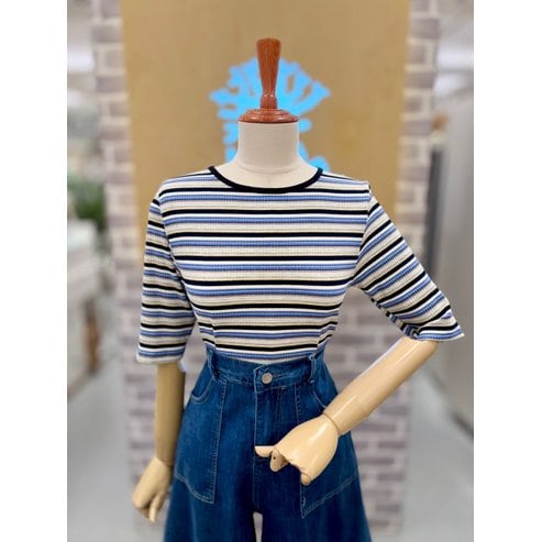 레코브 멀티 스트라이프 5부소매 티셔츠(LC41E9ST058A)