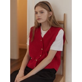 Tweed Goldish Knit Vest - Red