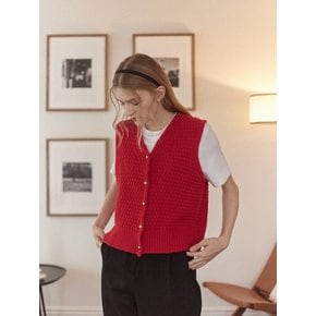 Tweed Goldish Knit Vest - Red