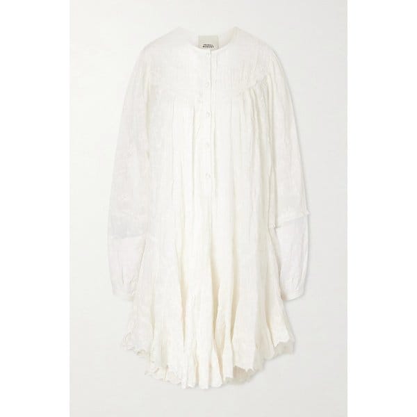 자메 러플 자수 코튼 실크 블렌드 미니 원피스 46376663162989492